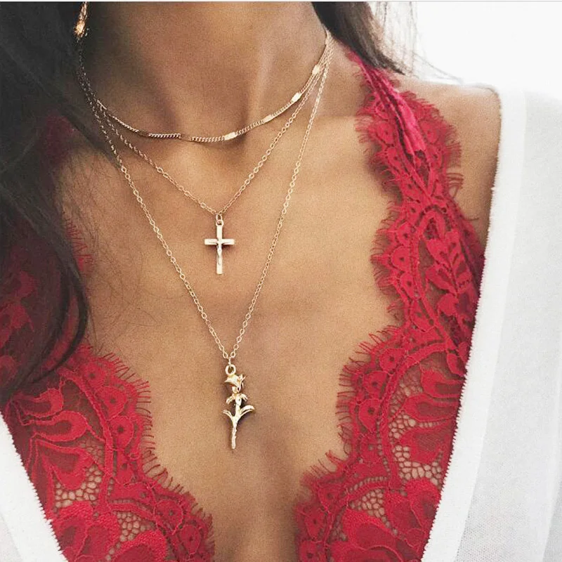 RscvonM 2018 Rose Flower Cross Pendant Long Necklace For Women Girls Trendy Gold Color Multi Layers Chain Necklaces Jewelry
RscvonM 2018 Rose Flower Cross Pendant Long Necklace For Women Girls Trendy Gold Color Multi Layers Chain Necklaces Jewelry