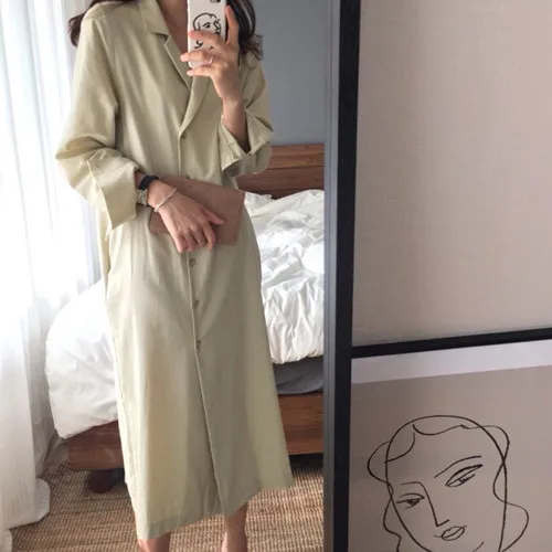 Pengpious casual cotton women dress single-breasted lapel collar long sleeves with side pockets dress women
Pengpious casual cotton women dress single-breasted lapel collar long sleeves with side pockets dress women