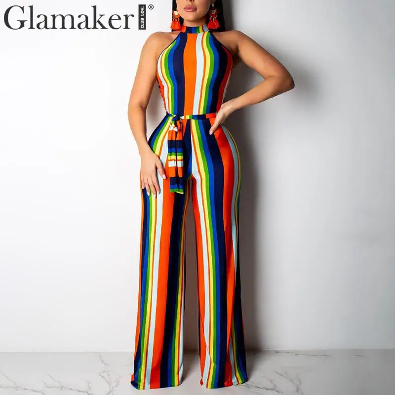 Glamaker Halter sexy jumpsuit romper Colorful striped overalls women long playsuit Vintage leaf print sleeveless summer jumpsuit
Glamaker Halter sexy jumpsuit romper Colorful striped overalls women long playsuit Vintage leaf print sleeveless summer jumpsuit
