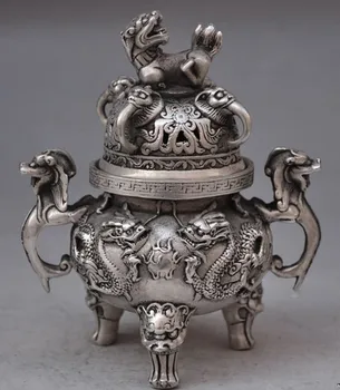 YM 309 Chinese buddhist manual old silver copper dragon lion statues incense burner
YM 309 Chinese buddhist manual old silver copper dragon lion statues incense burner