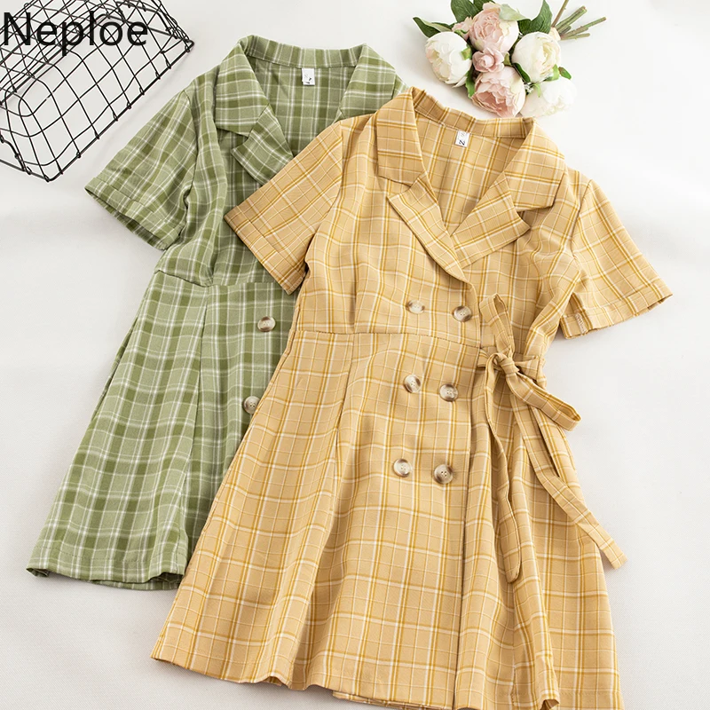 Neploe Plaid Elegant Women Bandage Dress Bodycon Notched High Waist Double-breasted Office Ladies Summer Dresses Femme Vestidos
Neploe Plaid Elegant Women Bandage Dress Bodycon Notched High Waist Double-breasted Office Ladies Summer Dresses Femme Vestidos