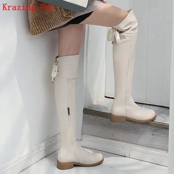 Krazing Pot 2019 genuine leather round toe med heels bowtie riband lace up streetwear Princess fairy riding thigh high boots L50
Krazing Pot 2019 genuine leather round toe med heels bowtie riband lace up streetwear Princess fairy riding thigh high boots L50