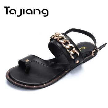 Ta Jiang Genuine Cow Leather Metal Chain Women Sandals Summer Square Heels Women Gladiator Flat Sandals Ladies Beach Shoes Woman
Ta Jiang Genuine Cow Leather Metal Chain Women Sandals Summer Square Heels Women Gladiator Flat Sandals Ladies Beach Shoes Woman