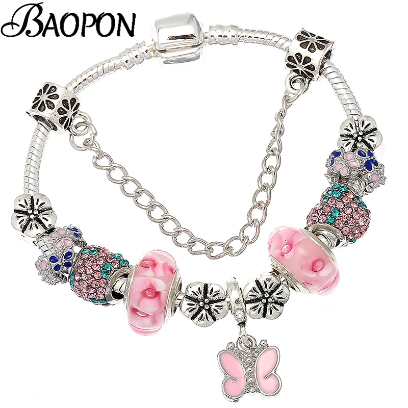 BAOPON Fashion Silver Plated Charm Bracelets With Crystal Flower Beads & Pendants DIY Brand Bracelet Jewelry For Women Gift
BAOPON Fashion Silver Plated Charm Bracelets With Crystal Flower Beads & Pendants DIY Brand Bracelet Jewelry For Women Gift