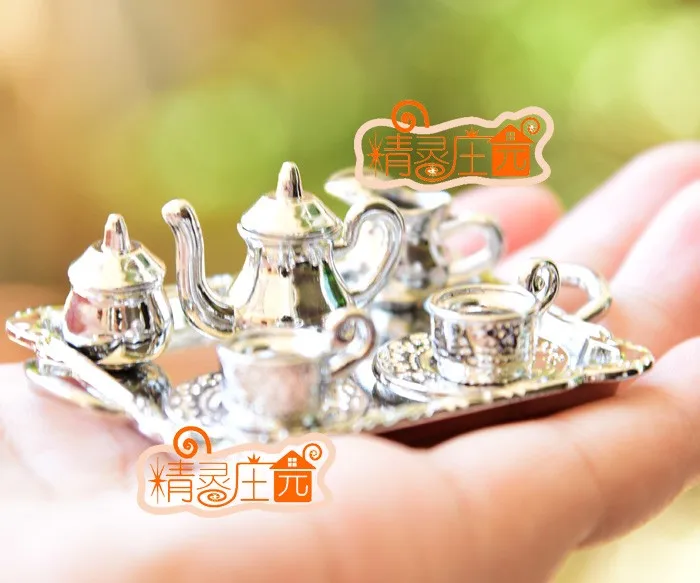 G05-X4340 children baby gift Toy 1:12 Dollhouse mini Furniture Miniature rement silver metal coffee tea cup set | Игрушки и хобби