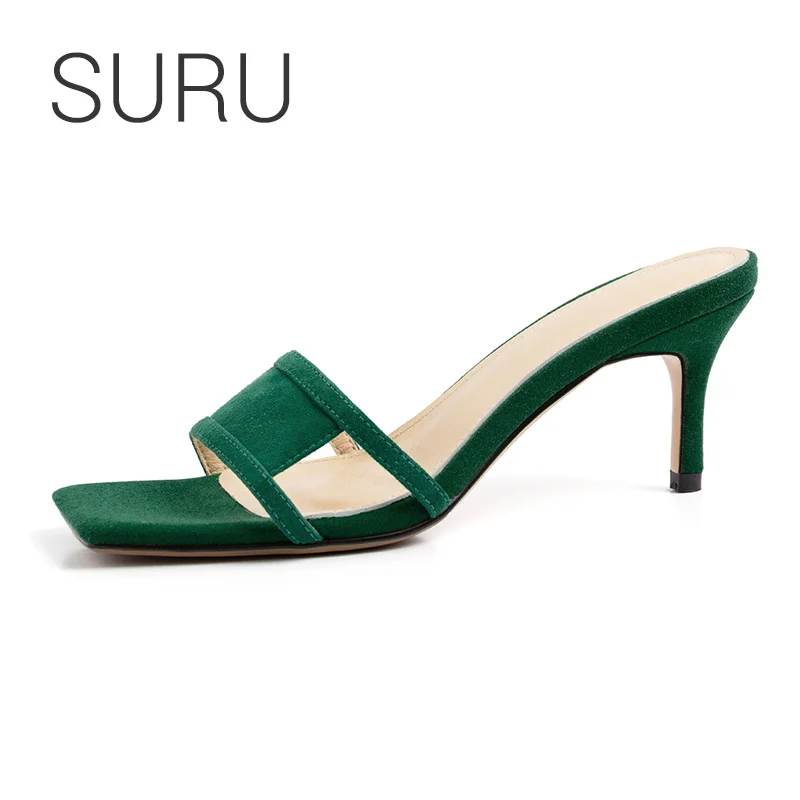 SURU Green Square Toe Suede Sandals Slippers Women Original Brand 6.5cm Thin High Heels Strap Summer Slippers
SURU Green Square Toe Suede Sandals Slippers Women Original Brand 6.5cm Thin High Heels Strap Summer Slippers