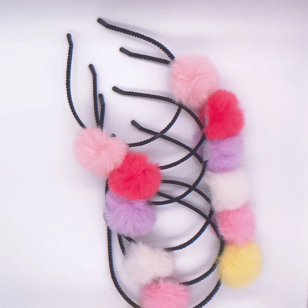 1Pc Pom Fur Ball Furry Ears Fluffy Rabbit Fur Ball Girl Hairband Women Headband Hair band Beautiful Hair Accessories