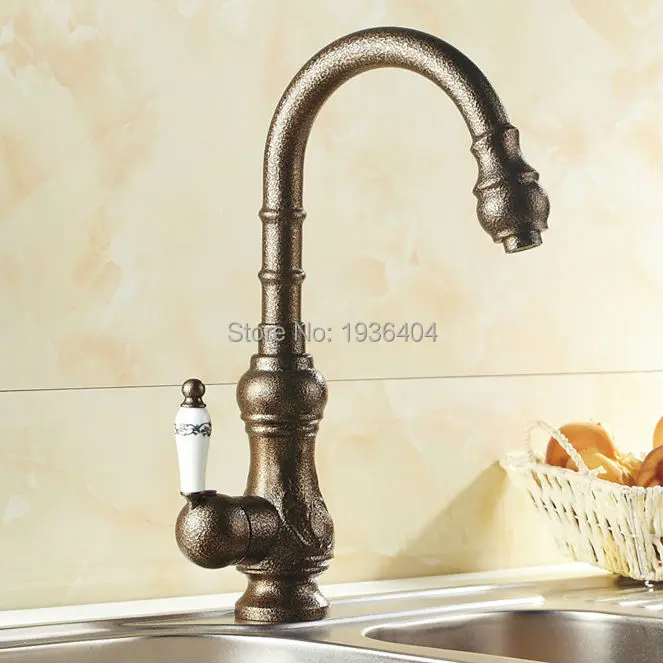 

Kitchen Swivel Faucets Single Handle Taps Antique Roman Brass Finished Deck Mounted torneiras para banheiro crane RB1001