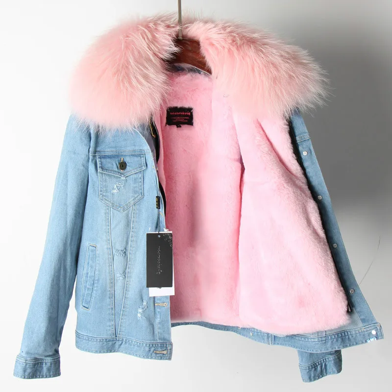 New Denim Fur Jacket Women Real Raccoon Fur Collar Environmentally friendly liner For Winter Coat female parkas jeans Coats
New Denim Fur Jacket Women Real Raccoon Fur Collar Environmentally friendly liner For Winter Coat female parkas jeans Coats