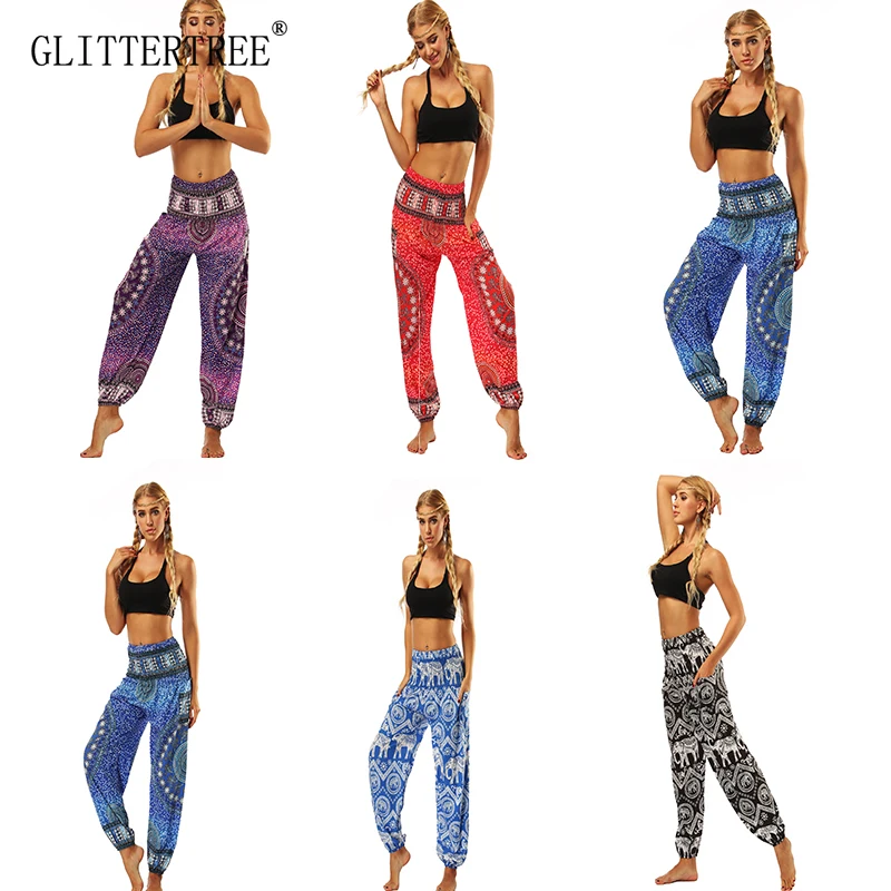 

Yoga pants printing ethnic style Nepal seaside loose belly dance national wind wide leg pants female yoga bloomers dance pants