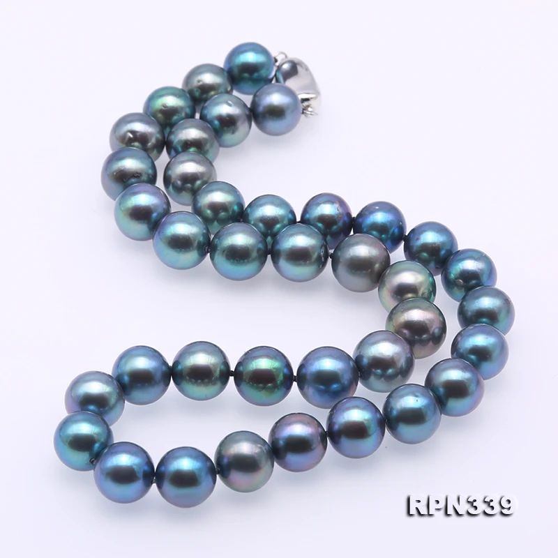 

Perfect Pearl Jewellery 10.5-11mm Blue Gray Color Round Freshwater Pearl Necklace 17.5'' Handmade Fashion Women Gift