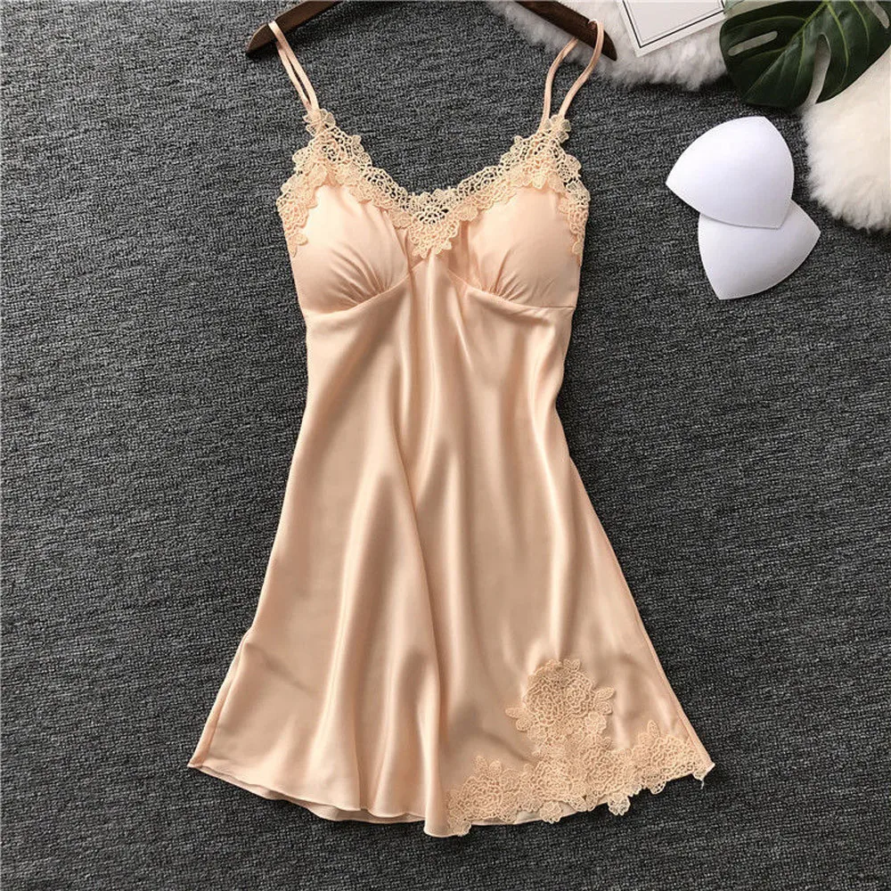 2019 Womens Sexy Women Sleepwear Sleeveless Strap Nightwear Lace Underwear Nightdress Lace Trim Satin clothes
2019 Womens Sexy Women Sleepwear Sleeveless Strap Nightwear Lace Underwear Nightdress Lace Trim Satin clothes
