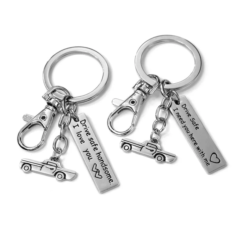 

Fashion Drive safe keychain dog Tag I Need You Here With Me Key Chains Stainless Steel Lettering keyring Couple boyfriend gift