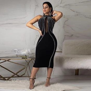Crystal Halter Mesh Sleeveless Middle Length Bandage Dress Women Backless Sheath Robe Elegant Back Split Bodycon Party Dresses
Crystal Halter Mesh Sleeveless Middle Length Bandage Dress Women Backless Sheath Robe Elegant Back Split Bodycon Party Dresses
