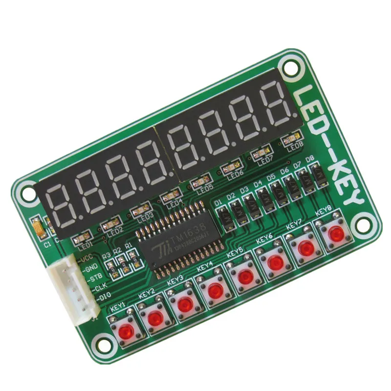 TM1638 key digital tube module LED display module 8-bit digital tube +8 LED + 8 keys
TM1638 key digital tube module LED display module 8-bit digital tube +8 LED + 8 keys