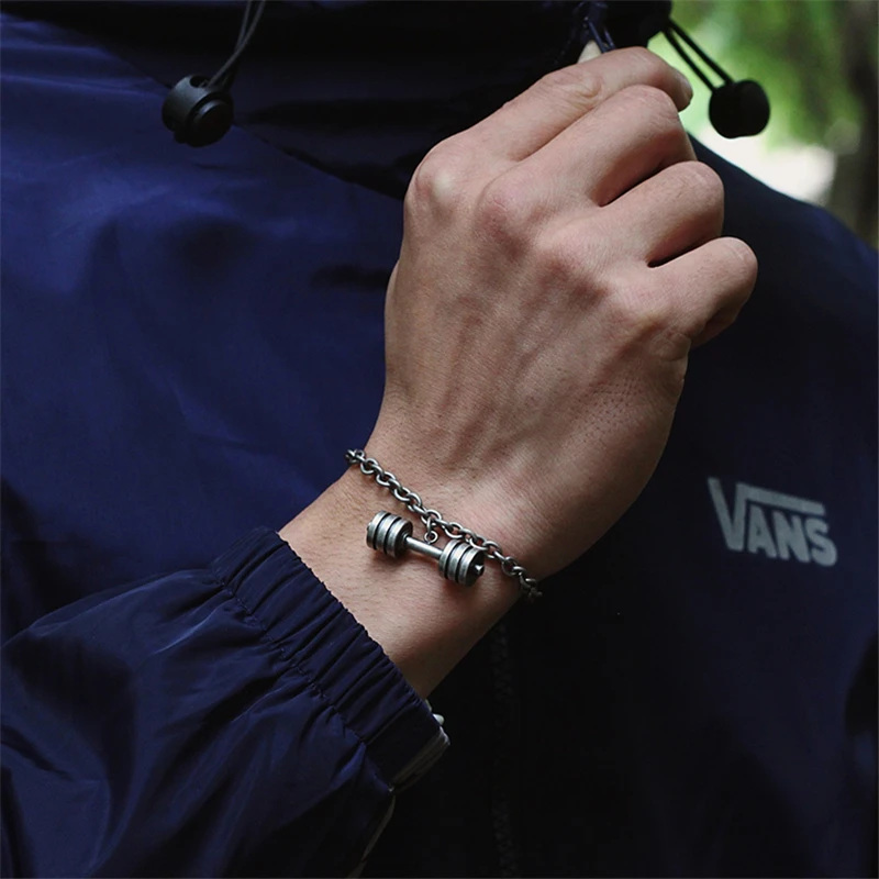 Vintage Stainless Steel Sporty Chain Bracelet Men Cool Letter Fitness Dumbbell Pendant Bracelets & Bangles pulseira masculina
Vintage Stainless Steel Sporty Chain Bracelet Men Cool Letter Fitness Dumbbell Pendant Bracelets & Bangles pulseira masculina