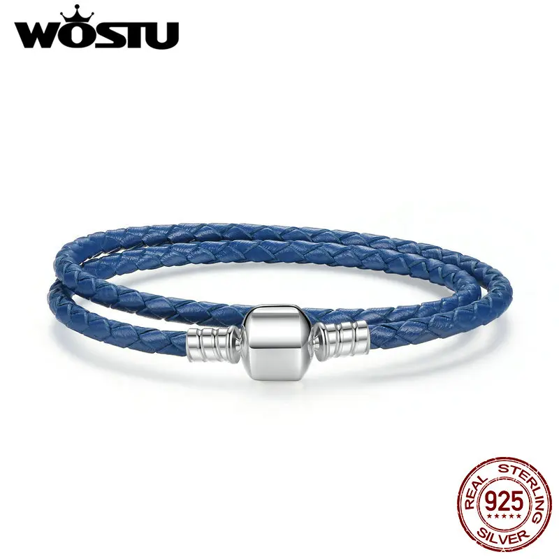 100% 925 Sterling Silver & Two Circle Genuine Blue Leather Rope Chain Charm Fit Pan Bracelet For Women Original Jewelry Gift
100% 925 Sterling Silver & Two Circle Genuine Blue Leather Rope Chain Charm Fit Pan Bracelet For Women Original Jewelry Gift