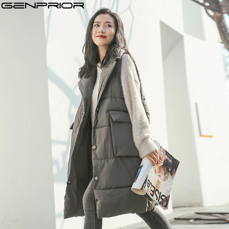 GENPRIOR Fashion Casual Autumn New Women Cotton Solid Cardigan Vest Turn-down Collar Large Pocket Thick Leather Female Long Vest
GENPRIOR Fashion Casual Autumn New Women Cotton Solid Cardigan Vest Turn-down Collar Large Pocket Thick Leather Female Long Vest