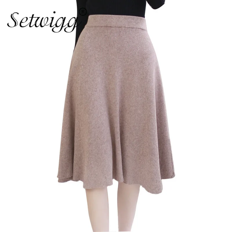 SETWIGG Women Winter Wool Knit Midi Skirt Elastic Waist Solid Warm Flare Rib Knitted Draped Knee-length Autumn Skirts
SETWIGG Women Winter Wool Knit Midi Skirt Elastic Waist Solid Warm Flare Rib Knitted Draped Knee-length Autumn Skirts
