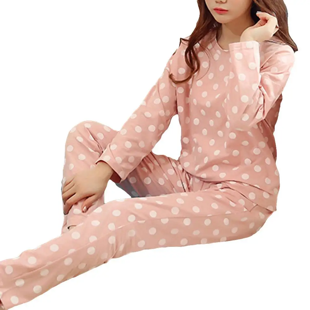 Fashion Women Sleepwear Polka Dot Print Pajama Set Long Sleeve Round Neck Women Two-pieces Sleepwear
Fashion Women Sleepwear Polka Dot Print Pajama Set Long Sleeve Round Neck Women Two-pieces Sleepwear