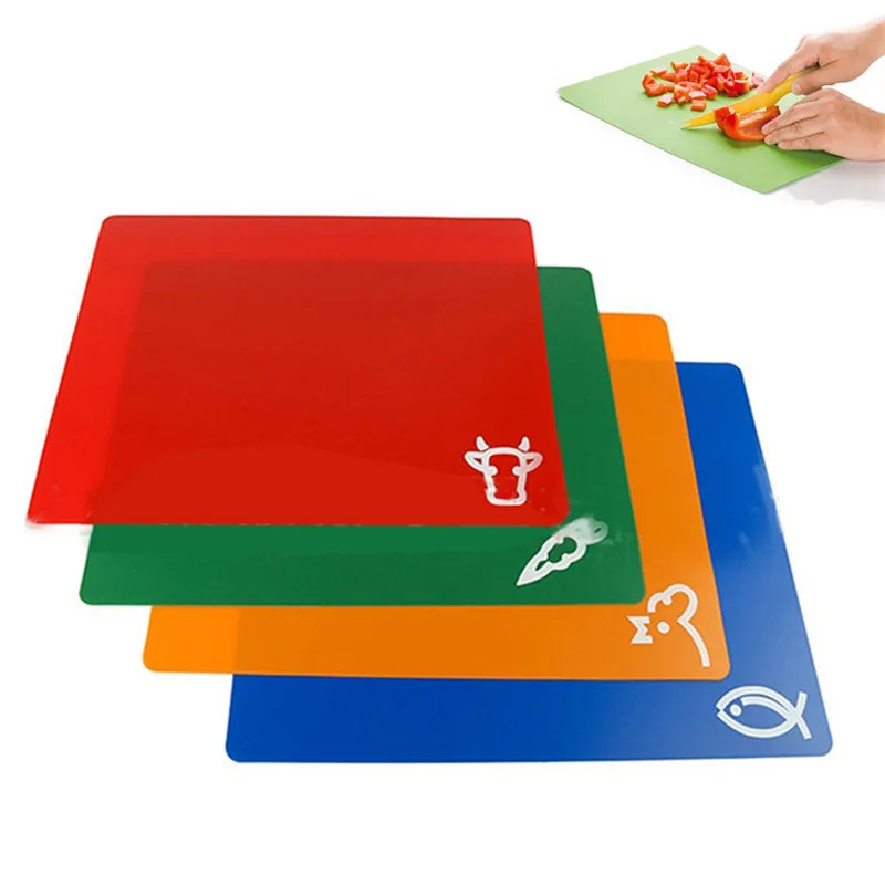

4PCS/ Classification Chopping Block PP Anti-slip Rectangle Cutting Board Flexible Mats With Food Icons Kitchen Accessories Tool