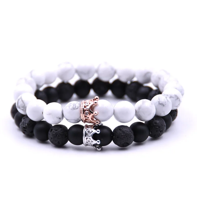 Natural black lave stone white bead Zircon crown Bracelet For Women Men Couple Bangles Jewelry 2PS/set
Natural black lave stone white bead Zircon crown Bracelet For Women Men Couple Bangles Jewelry 2PS/set