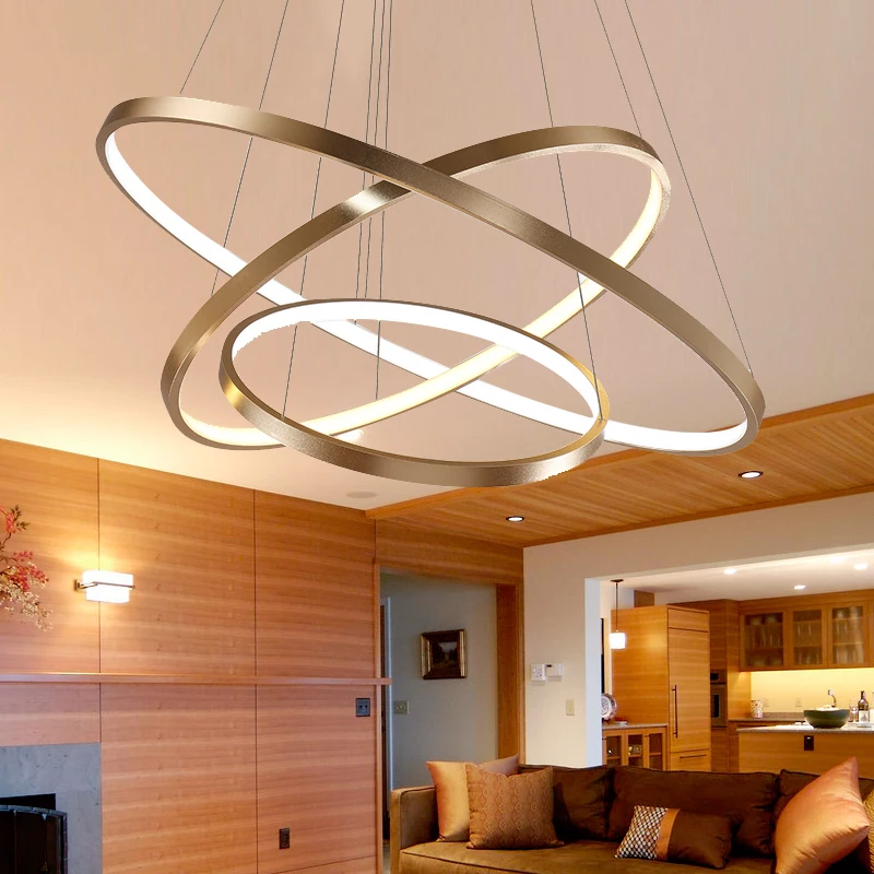 

40CM 60CM 80CM Modern Pendant Lights For Living Room Dining Room Circle Rings Acrylic Aluminum Body LED Ceiling Lamp Fixtures