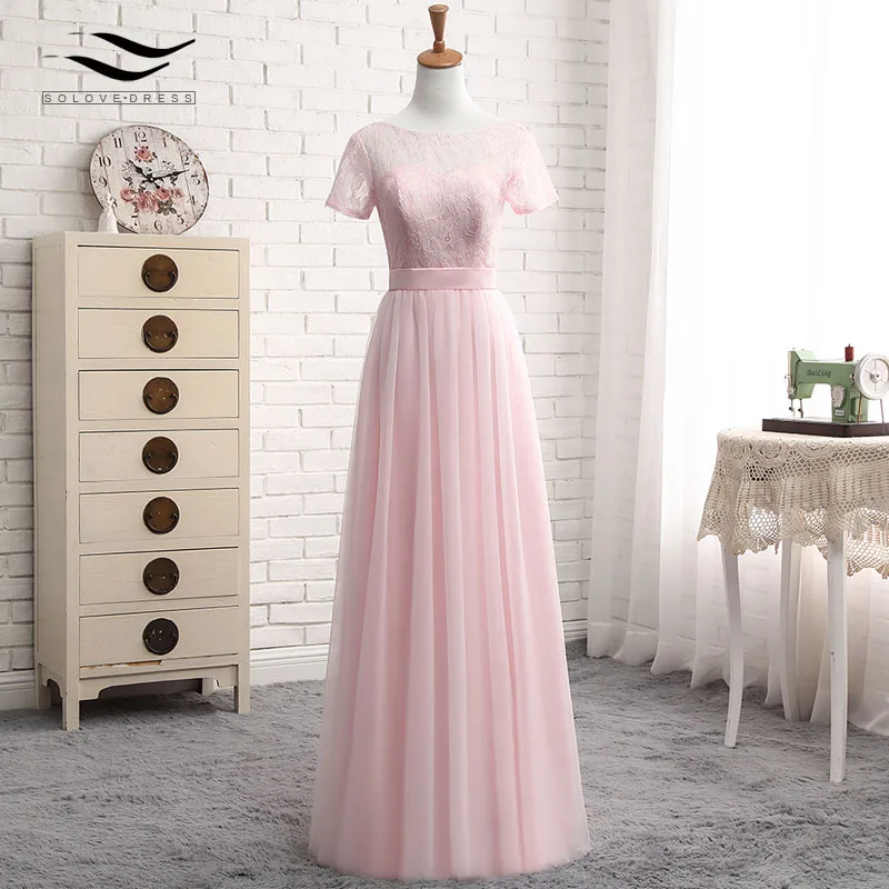 Solovedress Elegant Short Sleeves Cheap A Line Pink Tulle Bridesmaid Dress 2019 Lace With Sash vestido de festa longo SLD-PGE027
Solovedress Elegant Short Sleeves Cheap A Line Pink Tulle Bridesmaid Dress 2019 Lace With Sash vestido de festa longo SLD-PGE027