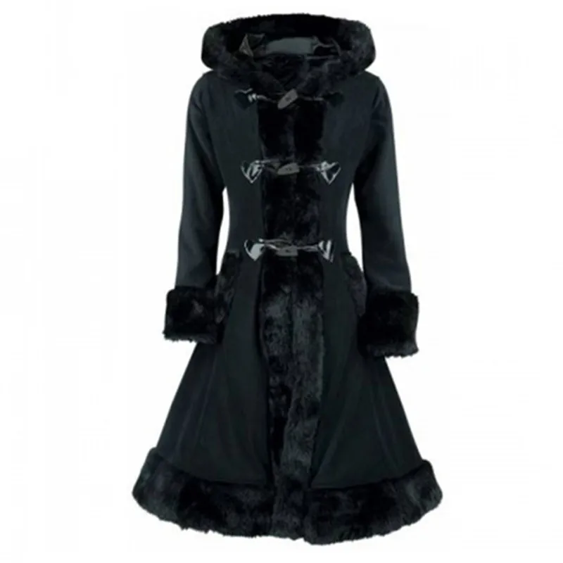 2019 Coat Black Flocking Women Winter Goth Trench Retro Outwear Tops Autumn Gothics Coats Overcoat Hooded Vintage Slim
2019 Coat Black Flocking Women Winter Goth Trench Retro Outwear Tops Autumn Gothics Coats Overcoat Hooded Vintage Slim