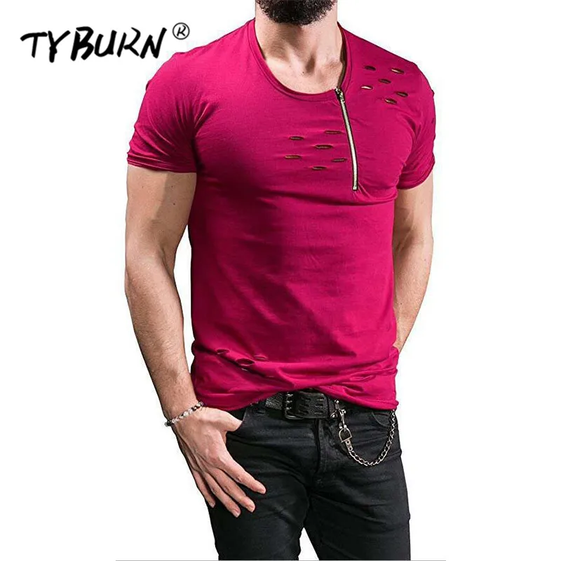 TYBURN 2019 Summer New Men's Simple Hollow Solid Color Short-Sleeved T-Shirt Hole Feature Top Zipper Short-Sleeved T-Shirt
TYBURN 2019 Summer New Men's Simple Hollow Solid Color Short-Sleeved T-Shirt Hole Feature Top Zipper Short-Sleeved T-Shirt