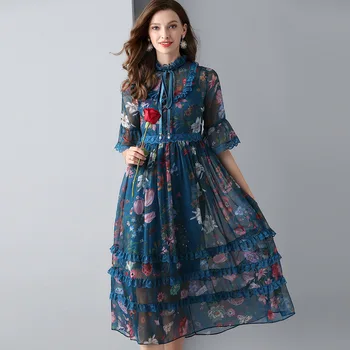Europe Fashion Lady Printed Floral Chiffon Stitching Lace Women Summer Maxi Stand Collar Flare Sleeves Tie Long Dress
Europe Fashion Lady Printed Floral Chiffon Stitching Lace Women Summer Maxi Stand Collar Flare Sleeves Tie Long Dress