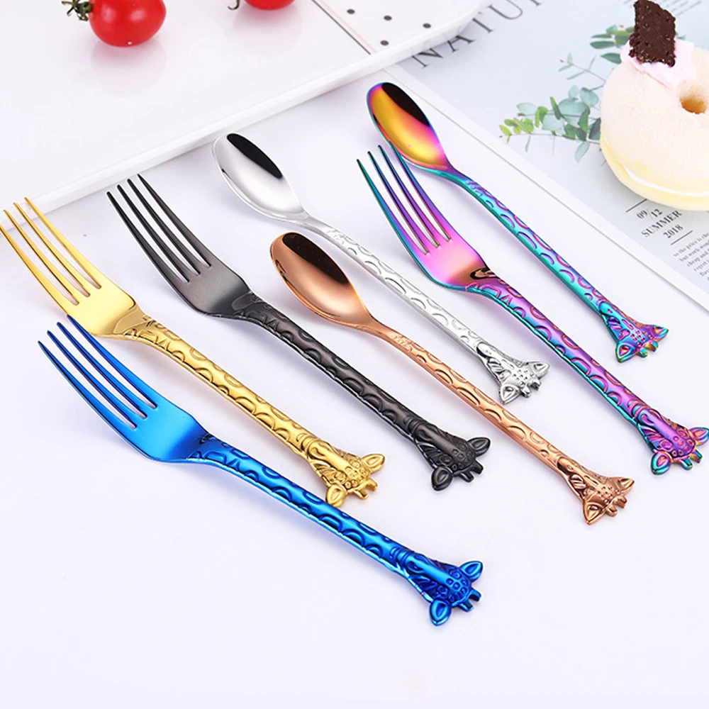 Colorful 304 Stainless Steel Giraffe Fork Spoon Cake Dessert Ice Cream Coffee Spoons Tea Scoops Luxury Household Tableware
Colorful 304 Stainless Steel Giraffe Fork Spoon Cake Dessert Ice Cream Coffee Spoons Tea Scoops Luxury Household Tableware