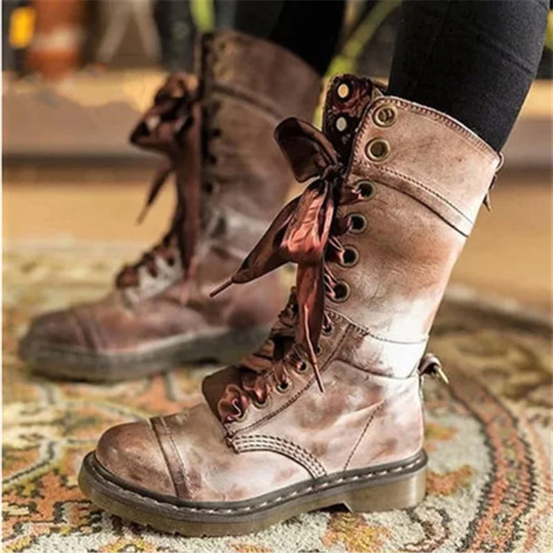 Vintage Lace-Up Boots Women Mid Calf Boots Soft Leather Shoes Autumn Winter Motorcycle Boots Square heel Martin boots Khaki
Vintage Lace-Up Boots Women Mid Calf Boots Soft Leather Shoes Autumn Winter Motorcycle Boots Square heel Martin boots Khaki
