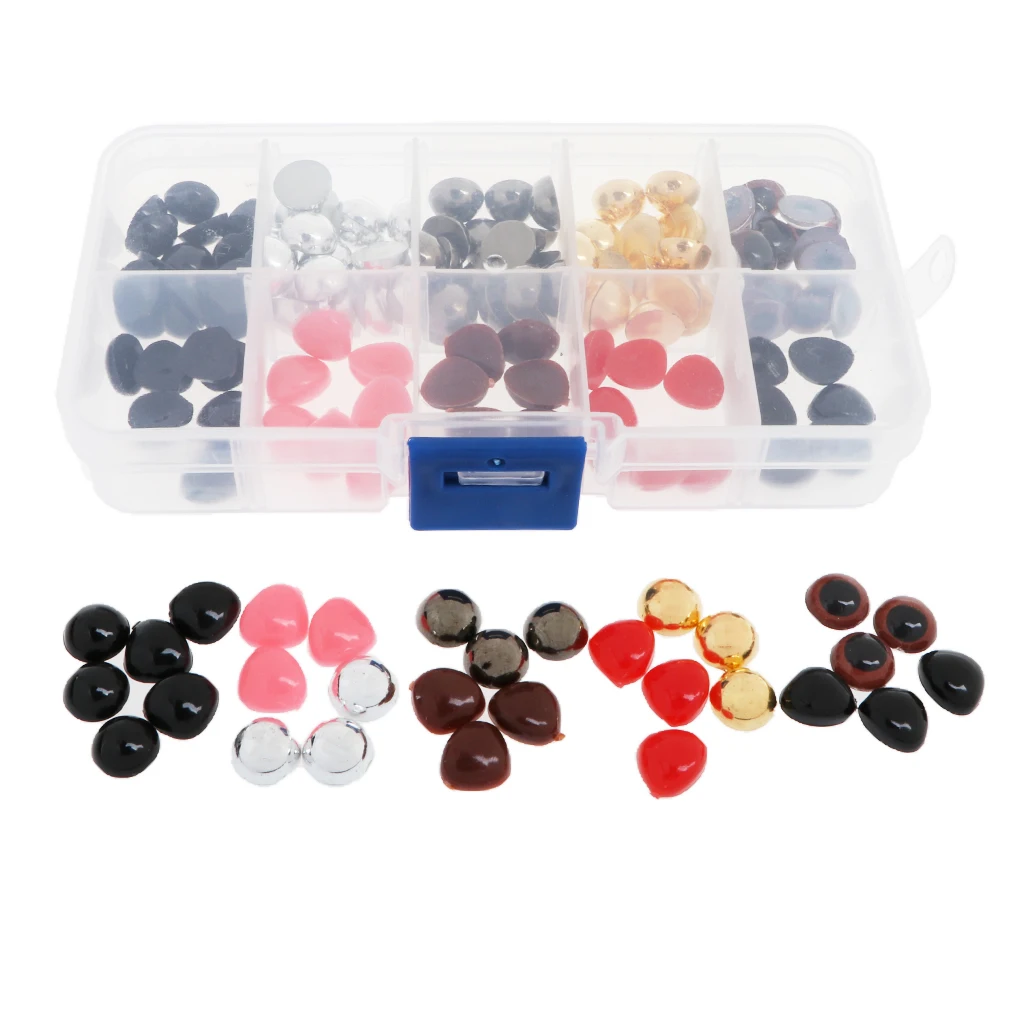 150pcs/ box Safety Dolls Nose Eyes for Puppet Bear Doll Plush Stuffed Animal Felting Toy Craft in Assorted Size Color - 10mm Eye