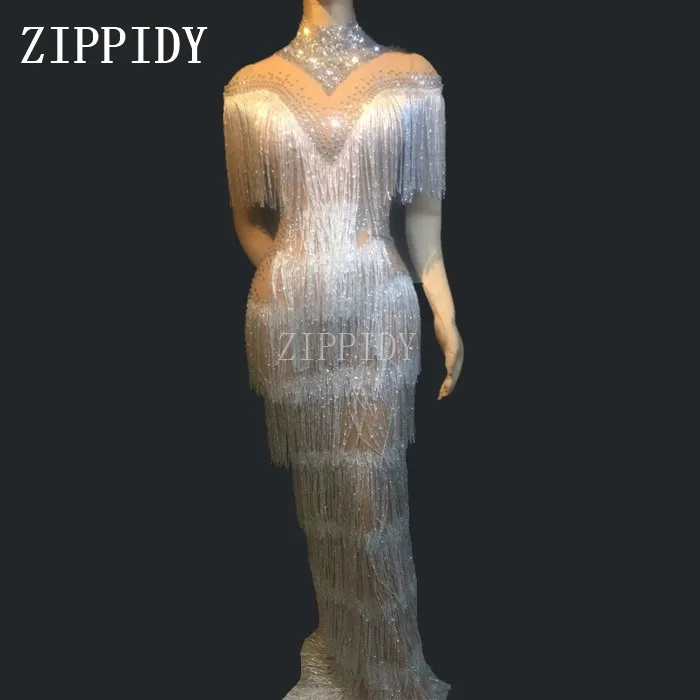 Flashing Rhinestones Tassel Spandex Dress Women's Birthday Celebrate Dress Nightclub Evening Stage Women Singer Long Dress
Flashing Rhinestones Tassel Spandex Dress Women's Birthday Celebrate Dress Nightclub Evening Stage Women Singer Long Dress
