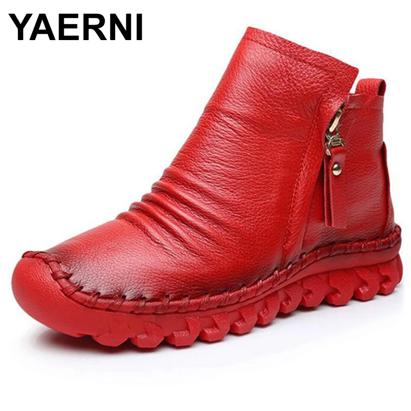 YAERNI/2018 Женская модная Винтажная обувь ручной работы из натуральной кожи Женские