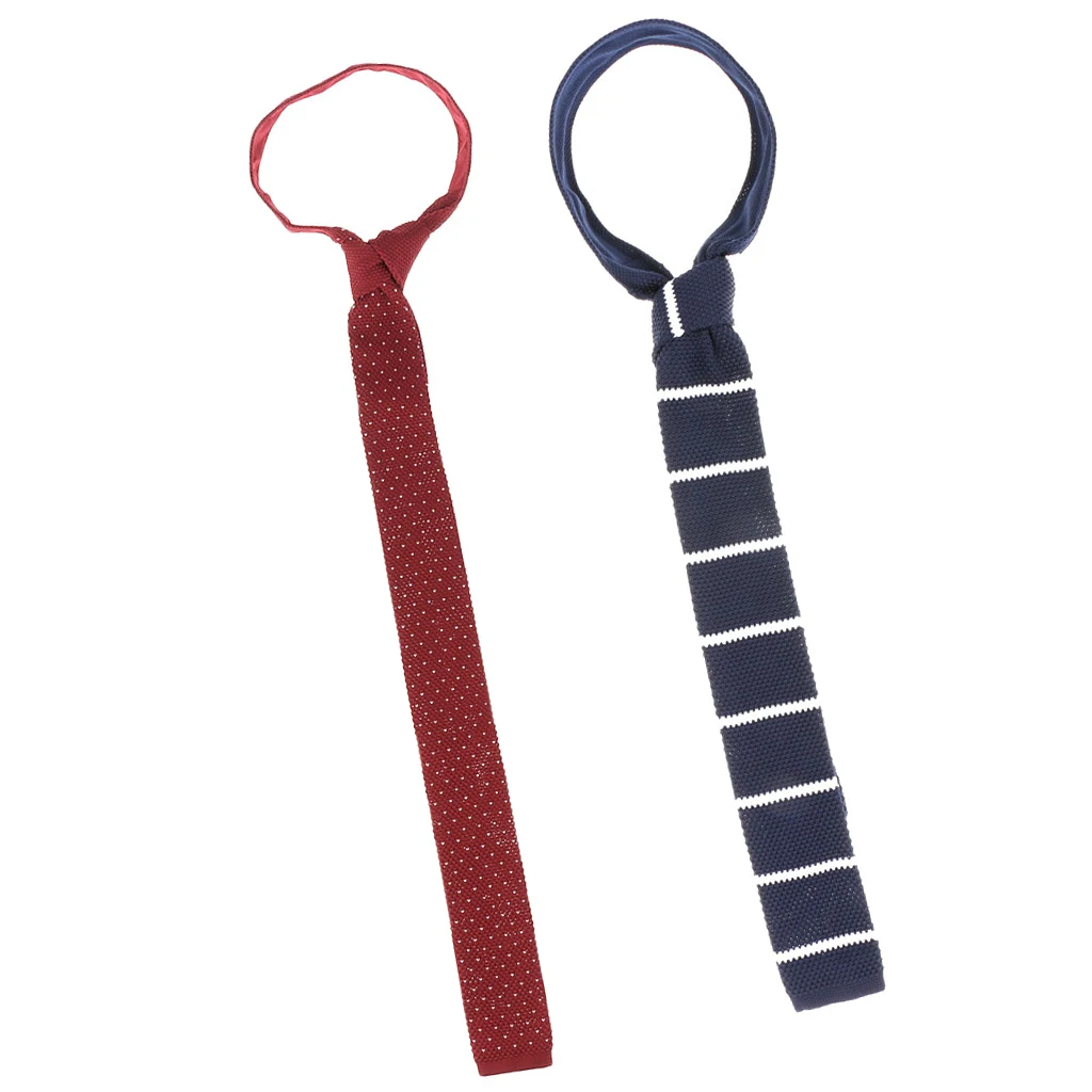Pack of 2 Pieces Retro Men Wool Knitted Flat Woven Tie Red Blue Wedding Party Necktie