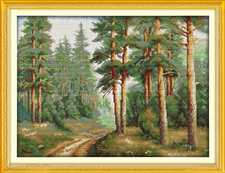 

Needlework,DIY DMC Cross stitch,Sets For Embroidery kits, Pine Trees Woods Forest landscape Country Patterns Cross-Stitch kits