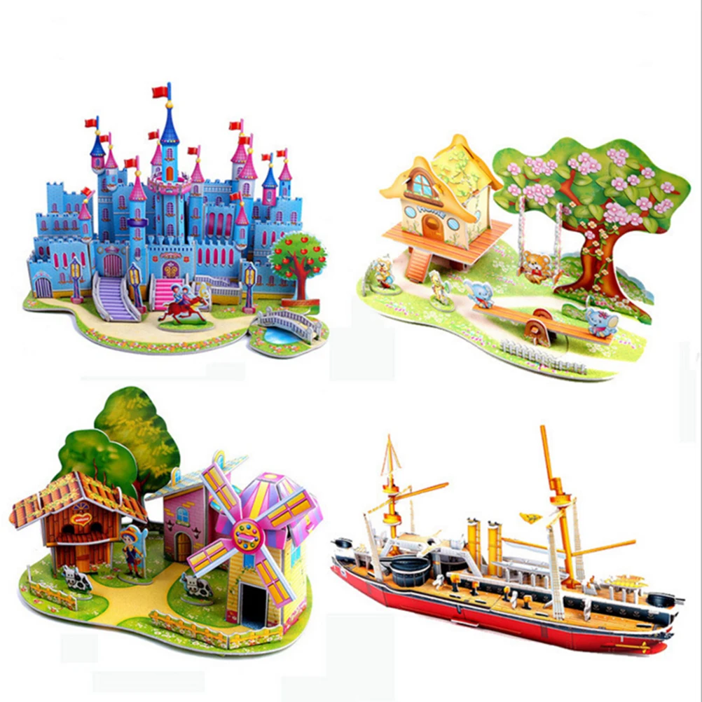 fashion Children Houses Puzzle 3D DIY Jigsaw Baby toy Kid Early learning Castle Construction pattern gift | Игрушки и хобби