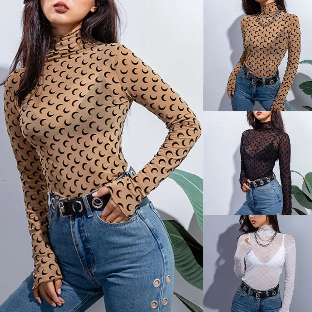 Women Spring Mesh T-Shirt Long Sleeve Turtleneck Tee Tops Ladies Autumn Skinny Transparent Pullover Top
Women Spring Mesh T-Shirt Long Sleeve Turtleneck Tee Tops Ladies Autumn Skinny Transparent Pullover Top