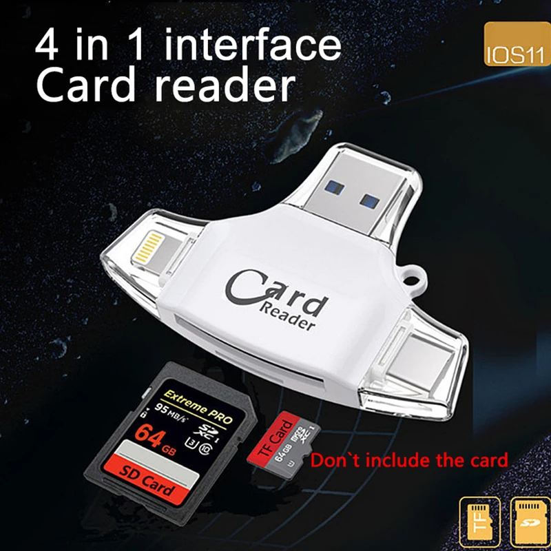 4 in 1 Type C Micro SD Card Reader usb type-c OTG USB Flash Memory gadget For iPhone iPad MacBook Adapter SD Reader lightning
4 in 1 Type C Micro SD Card Reader usb type-c OTG USB Flash Memory gadget For iPhone iPad MacBook Adapter SD Reader lightning