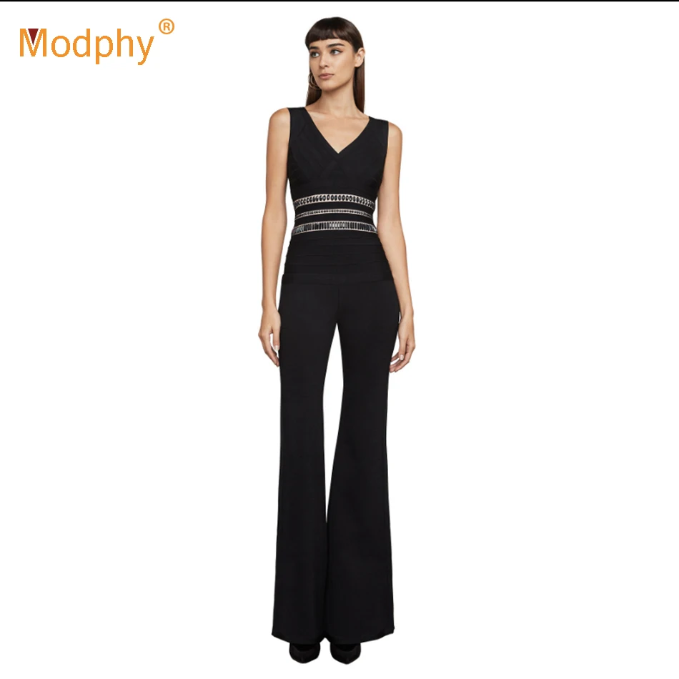 2018 Winter Women's Beaded Bandage Jumpsuit Black Sling Sleeveless Crystal Wide Legs Jumpsuit Club Celebrity Party Jumpsuit
2018 Winter Women's Beaded Bandage Jumpsuit Black Sling Sleeveless Crystal Wide Legs Jumpsuit Club Celebrity Party Jumpsuit