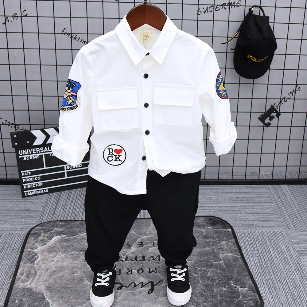 boys blouse fall kids clothes Embroidered patch shirts white children clothing long sleeve baby camisa menino | Мать и ребенок