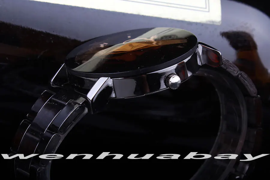 Кварцевые наручные часы с черным круглым циферблатом из нержавеющей стали
