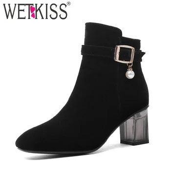 WETKISS High Heels Thick Boots Women Flock Booties Party Shoes Female Buckle Shoes Ladies Zip Pearl Square Toe Shoes Big Size 48
WETKISS High Heels Thick Boots Women Flock Booties Party Shoes Female Buckle Shoes Ladies Zip Pearl Square Toe Shoes Big Size 48