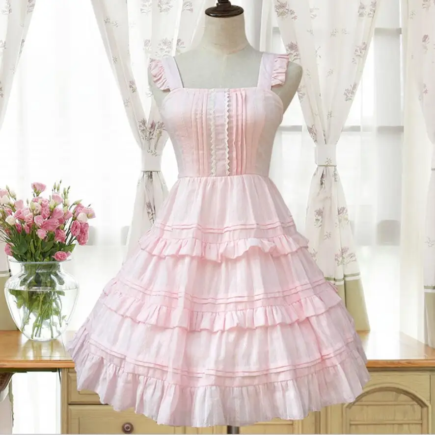 2018 Lolita Court princess Fashion Pink/White Sling Sleeveless Ruffle Woman Dress gothic lolita victorian sweet lolita Dress
2018 Lolita Court princess Fashion Pink/White Sling Sleeveless Ruffle Woman Dress gothic lolita victorian sweet lolita Dress