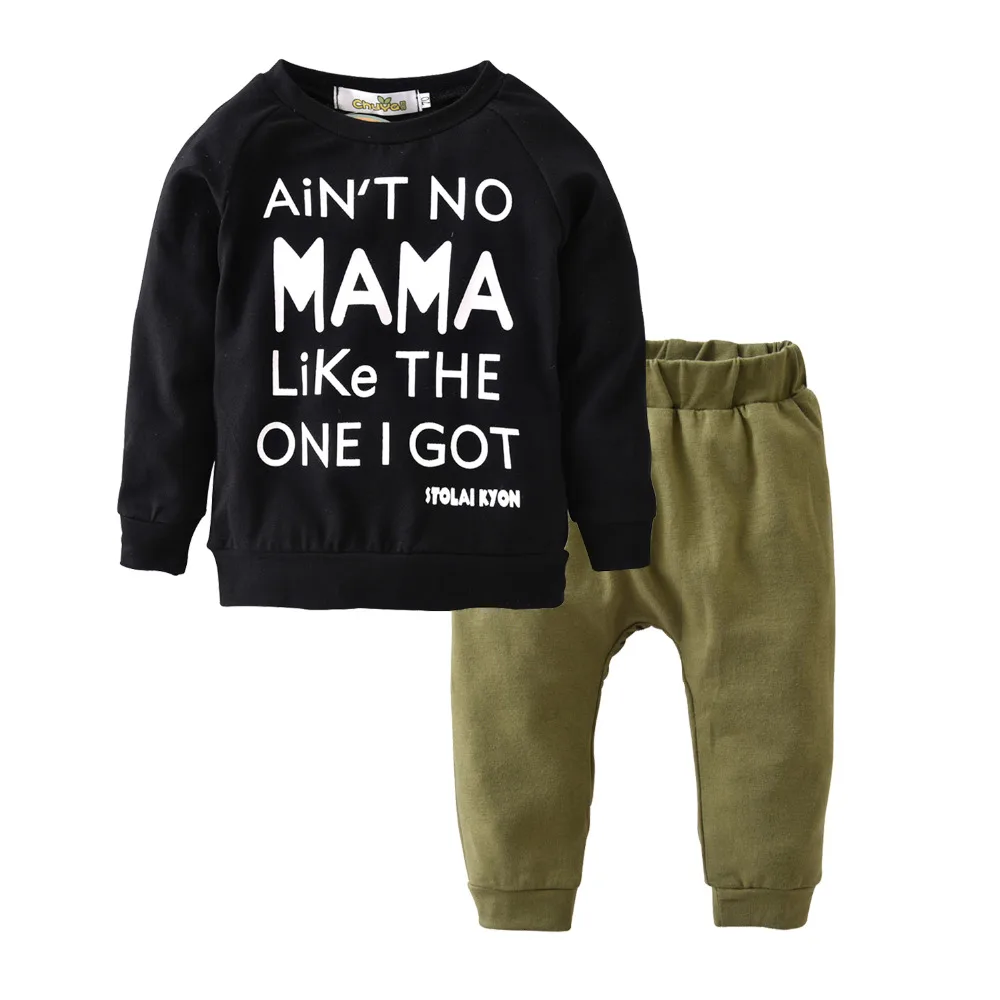 2019 Fashion baby boys clothes set black letter Long sleeve T shirt +trousers 2PCS/set Newborn Infant baby girls clothing set
2019 Fashion baby boys clothes set black letter Long sleeve T shirt +trousers 2PCS/set Newborn Infant baby girls clothing set