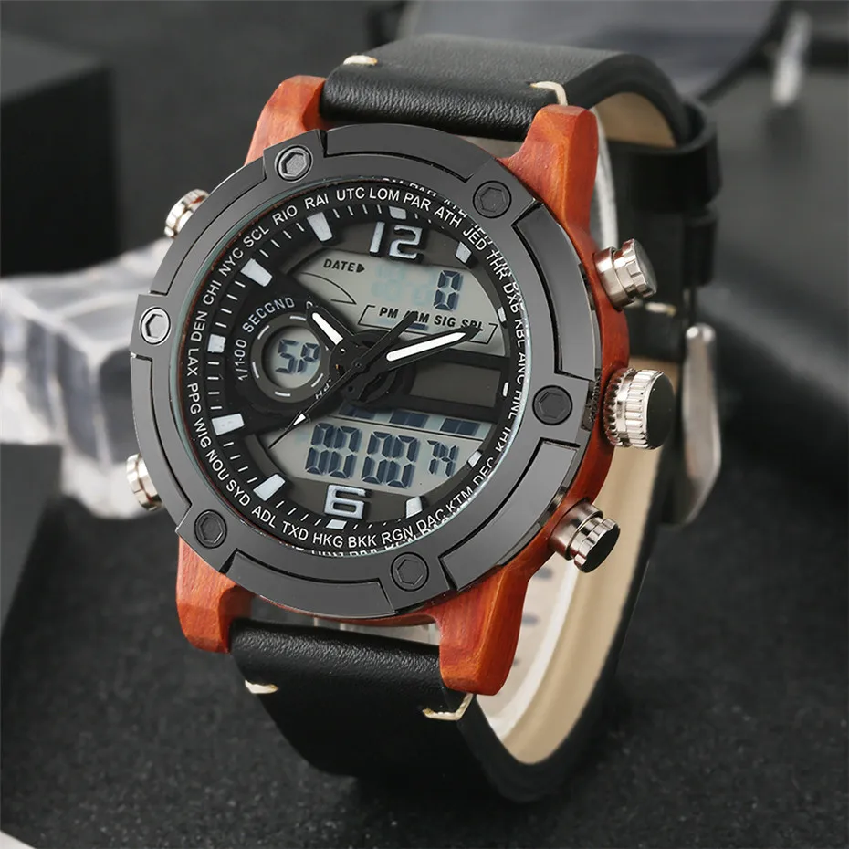 Creative LED Display Stainless Steel + Wooden Men's Watch Quartz Wristwatch Cool Mens Wood Watches Genuine Leather Watchband
Creative LED Display Stainless Steel + Wooden Men's Watch Quartz Wristwatch Cool Mens Wood Watches Genuine Leather Watchband