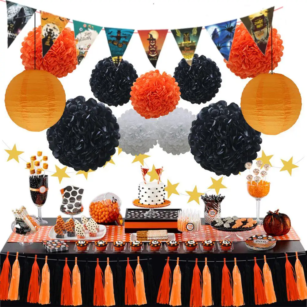 33PCS Party Decoration Set Paper Flower Ball Lanterns Halloween Castle Pull Flag Fringes For Halloween Birthday Party Decoration
33PCS Party Decoration Set Paper Flower Ball Lanterns Halloween Castle Pull Flag Fringes For Halloween Birthday Party Decoration