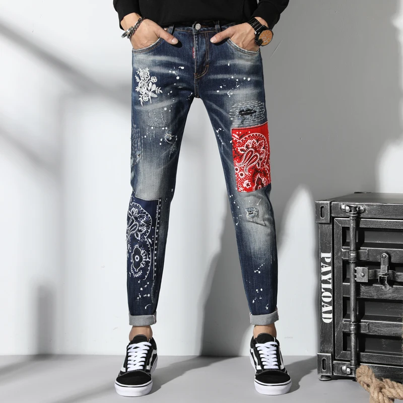 New Torn ripped jeans for men spliced embroidery skinny jeans men elastic stretch slim pants hip hop streetwear Spring Autumn
New Torn ripped jeans for men spliced embroidery skinny jeans men elastic stretch slim pants hip hop streetwear Spring Autumn